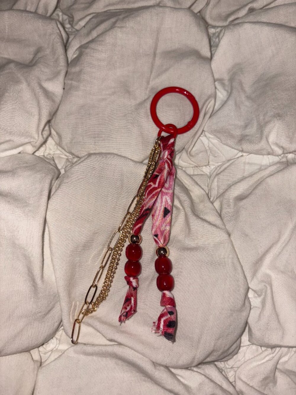 Free People Red Patterned Fabric & Gold Chain Bag Charm